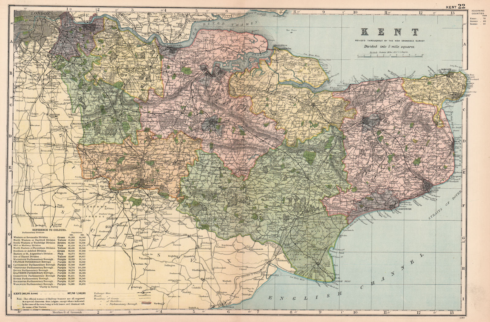KENT. Showing Parliamentary divisions, boroughs & parks. BACON 1901 old map